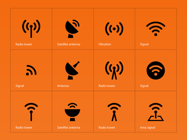 Funkturm-Symbole auf orangefarbenem Hintergrund. - Vektor, Bild