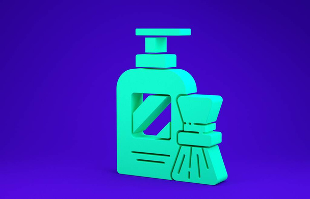 Green Shaving gel espuma e escova ícone isolado no fundo azul. Creme de barbear. 3D ilustração 3D render
 - Foto, Imagem