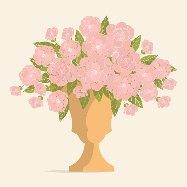 Bukiet różowych kwiatów w wazonie. Wektor ilustracji. - Wektor, obraz