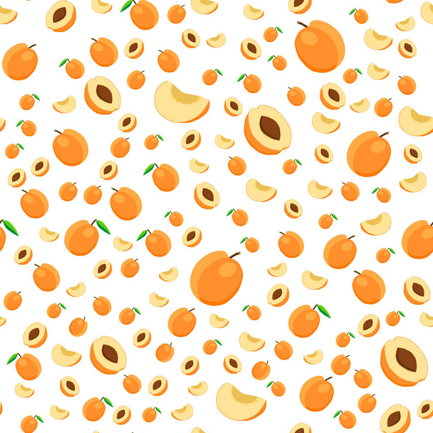 Ilustrace na téma velké barevné bezešvé meruňky, jasný vzor ovoce pro těsnění. Ovocný vzor se skládá z krásné bezešvé opakování meruňky. Jednoduchý barevný vzor ovoce z bezešvé meruňky. - Vektor, obrázek
