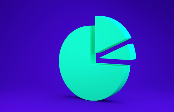 Infografická ikona zeleného koláče izolovaná na modrém pozadí. Značka diagramu. 3D ilustrace 3D vykreslení - Fotografie, Obrázek