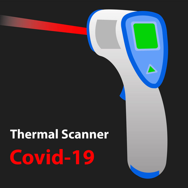 covid-19用のサーマルスキャナー温度キャプチャデバイス。コロナウイルスの発熱を確認する赤外線額温度計. - ベクター画像