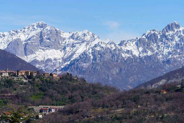 Mountain landscape at winter near Erba, Como, Lombardy, Italy - Photo, Image