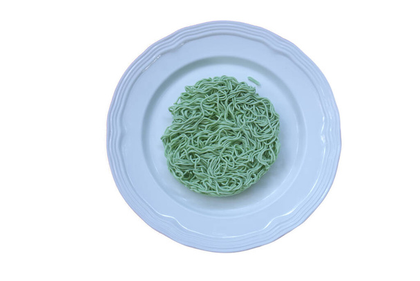 Noodles in dish on  white background - Photo, Image