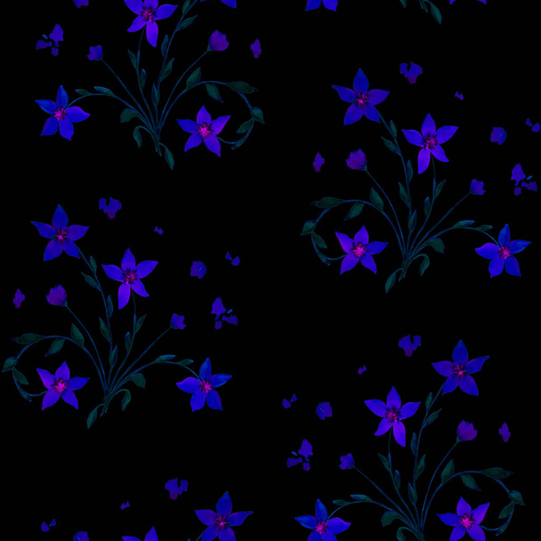 Decorative floral seamless pattern with watercolor bluebell flowers. Colorful nature background. For any kind of a design. - Фото, зображення