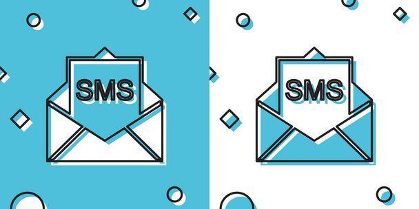 Black Envelope icon isolated on blue and white background. Received message concept. New, email incoming message, sms. Mail delivery service. Random dynamic shapes. Vector Illustration - Vector, Image