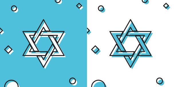 Μαύρο αστέρι του Δαβίδ εικονίδιο απομονώνονται σε μπλε και άσπρο φόντο. Εβραϊκό θρησκευτικό σύμβολο. Τυχαία δυναμικά σχήματα. Εικονογράφηση διανύσματος - Διάνυσμα, εικόνα