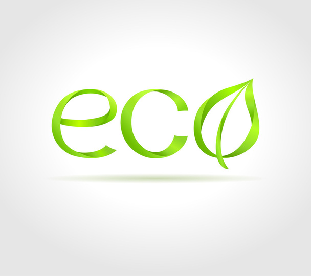Green word "Eco" with green leaf on gray background. Vector creative concept - Vector, Imagen