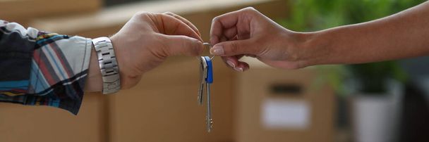 Moving to new apartment and receiving keys to it. - Fotoğraf, Görsel