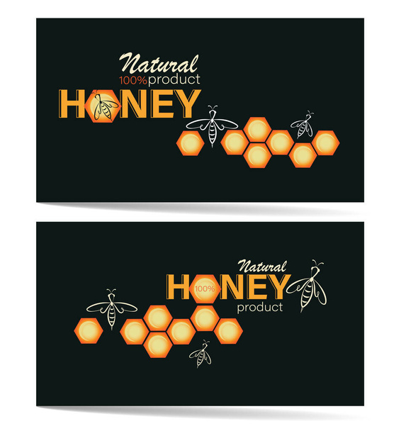 Miele naturale. favo d'ape, api sciame. Biglietti da visita, emblema, etichetta. Logo ape lineare, nido d'ape
  - Vettoriali, immagini