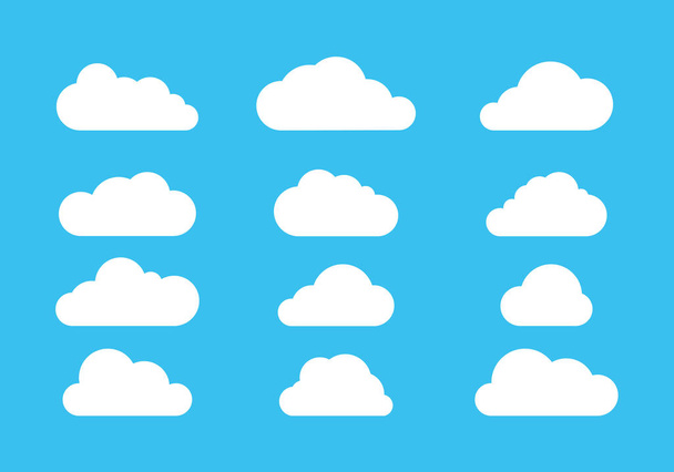 Felhő ikonok vektor készlet, Lapos felhős vektor gyűjtemény, Fehér felhők csoport tervezés - Vektor, kép