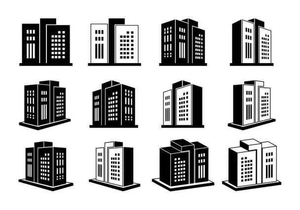 Iconos de edificios y empresas sobre fondo blanco, banco vectorial y colección de oficinas
 - Vector, imagen