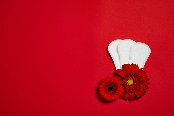 menstrual pads and red flower - Foto, imagen