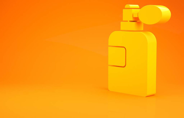 Ikona žlutého parfému izolovaná na oranžovém pozadí. Minimalismus. 3D ilustrace 3D vykreslení - Fotografie, Obrázek