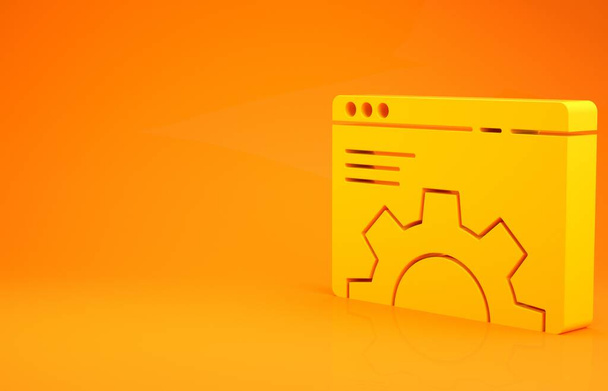 オレンジ色の背景に隔離された黄色のブラウザ設定アイコン。調整、サービス、メンテナンス、修理、修正。最小限の概念。3Dイラスト3Dレンダリング - 写真・画像