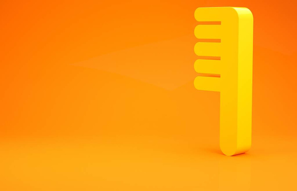 Icono de cepillo amarillo aislado sobre fondo naranja. Señal de peine. Símbolo de barbero. Concepto minimalista. 3D ilustración 3D render - Foto, imagen