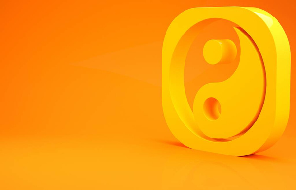 黄色の陰陽調和とバランスのアイコンのオレンジの背景に隔離されたシンボル。最小限の概念。3Dイラスト3Dレンダリング - 写真・画像