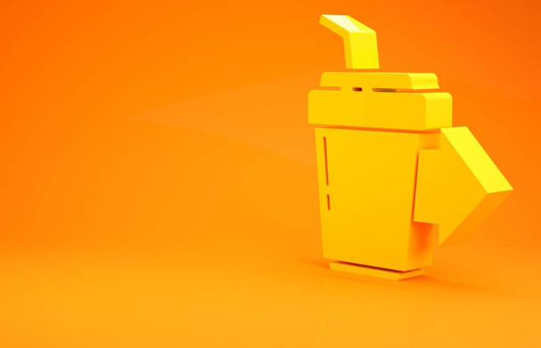Tasse à café jaune pour aller icône isolée sur fond orange. Concept de minimalisme. Illustration 3D rendu 3D - Photo, image