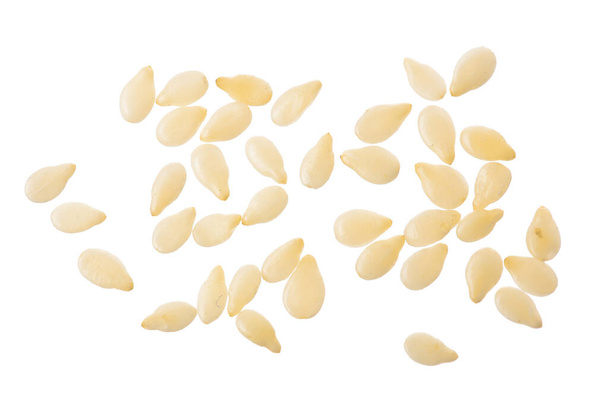 Sesame seeds isolated on white background top view. Flat lay - 写真・画像