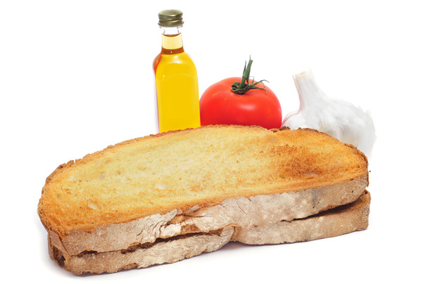 składniki dla pa amb tomaquet, chleb z pomidorem, typowe dla c - Zdjęcie, obraz