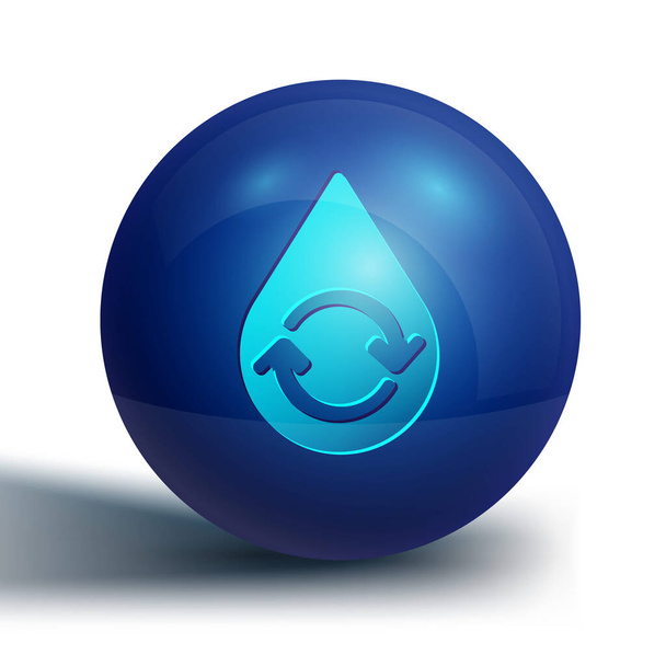 Blue Recycle clean aqua icon isoliert auf weißem Hintergrund. Wassertropfen mit Zeichenrecycling. Blauer Kreis-Knopf. Vektorillustration - Vektor, Bild
