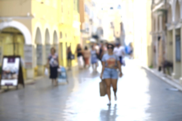 abstract pedestrian street background in europe, tourism concept blurred background - 写真・画像