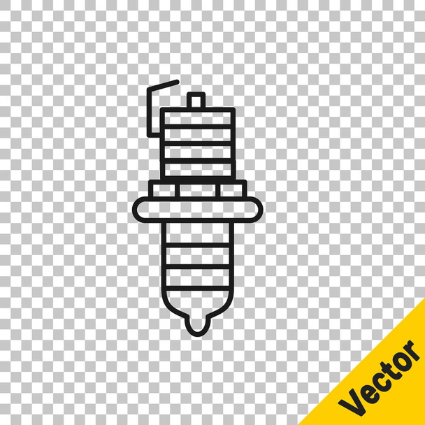 Black line Car spark plug icon isolated on transparent background. Car electric candle.  Vector Illustration - Vector, Image