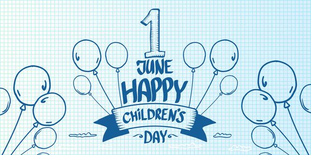 1 Június Nemzetközi Gyermek Nap rajzfilm doodle stílus vízszintes banner háttér. boldog gyermek nap köszöntés fattyú, ikon vagy címke. Rajzfilm gyerekek napi plakát. Gyermekek nap rajzolt banner design - Vektor, kép