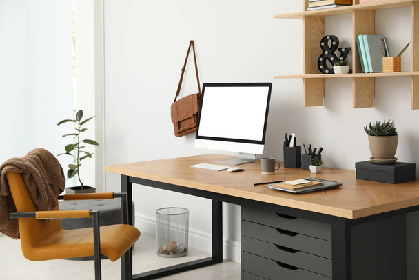 Stylish room interior with modern comfortable workplace - Foto, Imagem