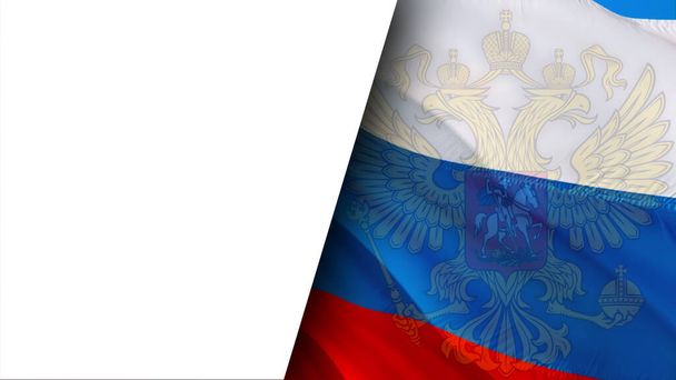 Ρωσική σημαία με αετό έμβλημα που κυματίζει στον άνεμο. Ρεαλιστική ρωσική σημαία φόντο. Ρωσία Flag Looping Closeup Πλήρης HD. Σημαίες της χώρας του Κρεμλίνου για φιλμ, νέες - Φωτογραφία, εικόνα