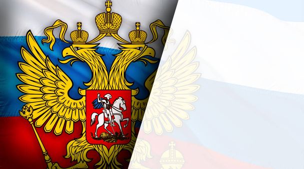 Orosz zászló, sas emblémával a szélben. Reális orosz zászló háttér. Oroszország Flag Looping Closeup Full HD. Oroszország Kreml ország zászlók film, új - Fotó, kép