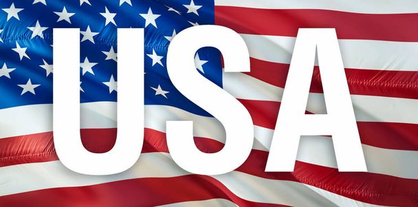 USA-Flagge Nahaufnahme USA Full-HD-Bild weht im Wind. Nationale 3d Flagge der Vereinigten Staaten schwenkend, 3d rendering. Zeichen der USA nahtlose Animation. Nahtlose Verbindung der Vereinigten Staaten - Foto, Bild