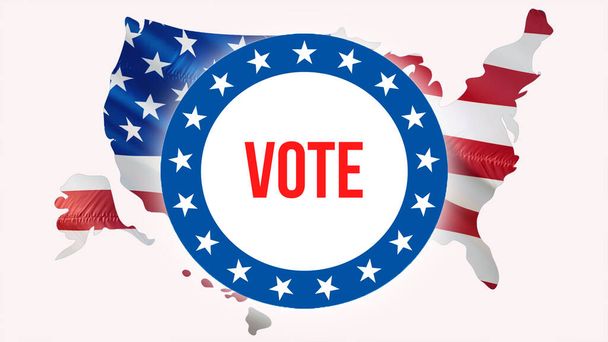 Vote on a USA background. United States of America flag waving in the wind, 3d rendering. Voting, election, Freedom Democracy, Vote concept. US Presidential election banner background on USA Fla - Photo, Image
