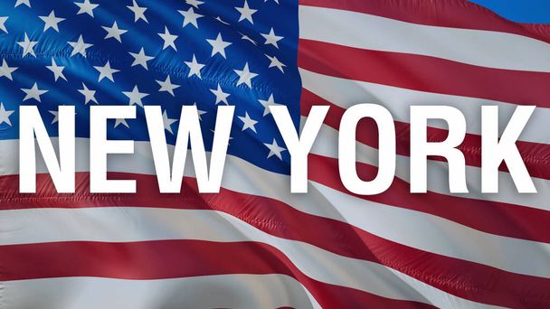 New York on USA flag. 3d United States American Flag. US American Flag Blowing Close Up, 3d rendering. US US Flag Motion HD resolution USA Background. American Flags 4th of july Background - Zdjęcie, obraz