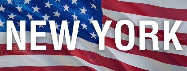 New York auf der Flagge der USA. 3d US-amerikanische Flagge. US-amerikanische Flagge weht in Großaufnahme, 3D-Darstellung. US US Flag Motion HD Auflösung USA Hintergrund. Amerikanische Flaggen 4. Juli Hintergrund - Foto, Bild