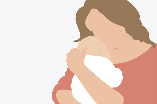Ilustracja matki trzymającej noworodka w ramionach - Modny i minimalny portret - Zdjęcie, obraz
