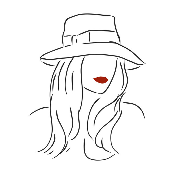Sylwetka pięknej kobiety w eleganckim kapeluszu. Wektor - Wektor, obraz
