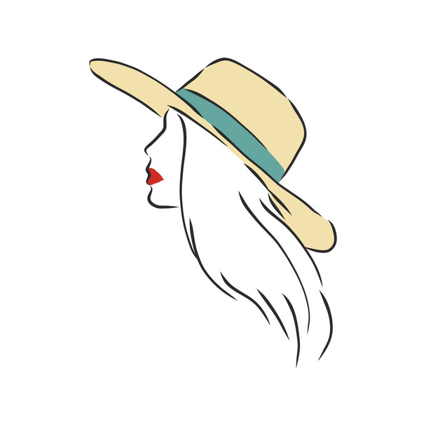Silhouette of beautiful woman in a elegant hat. Vector - Vector, Image