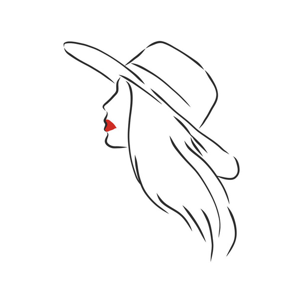 Silhouette of beautiful woman in a elegant hat. Vector - Vector, Image