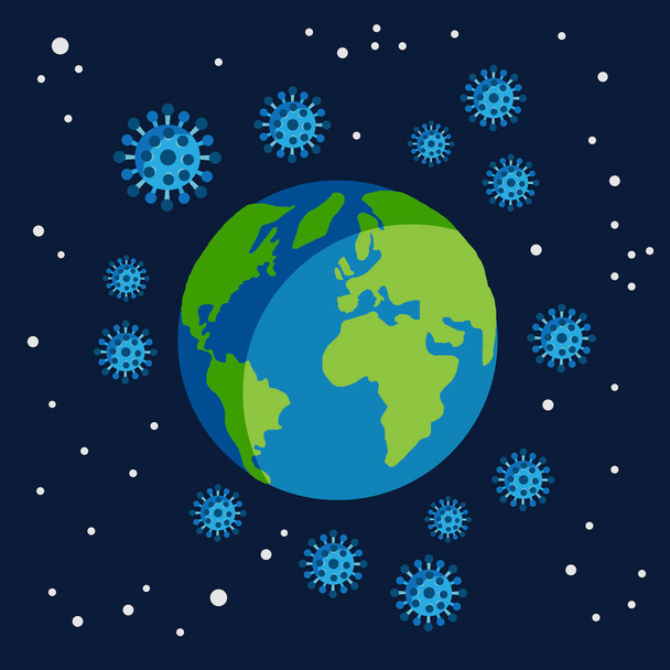 Terra planeta Terra globo cercado por vírus covid flutuando no espaço
 - Vetor, Imagem