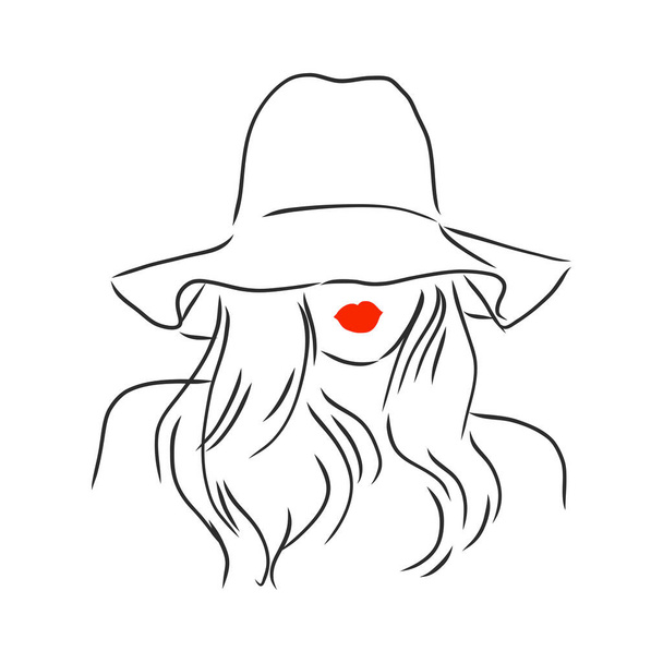 Silhouette der schönen Frau in einem eleganten Hut. Vektor - Vektor, Bild