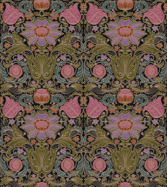 Vector seamless baroque vintage pattern with stylized flowers - Vector, Image