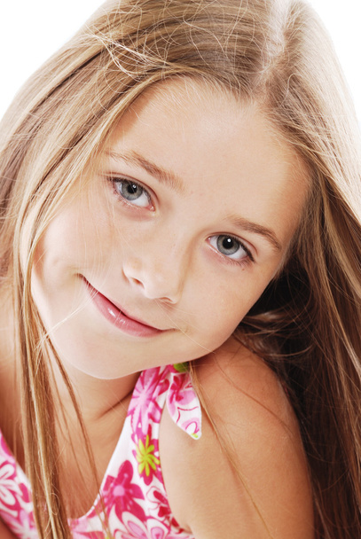 Bright portrait of blond small girl on white - Foto, immagini