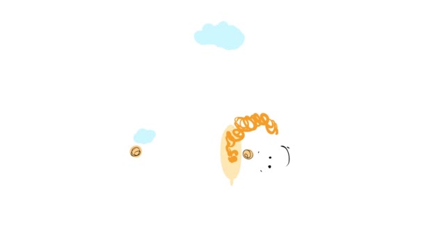 Animation linéaire de rebond et de rotation de fille et garçon jouant avec des ballons de différentes couleurs sur une cour ouverte sous le ciel avec des nuages bleus clairs représentant l'imagination et l'amour des enfants pour les jeux
 - Séquence, vidéo