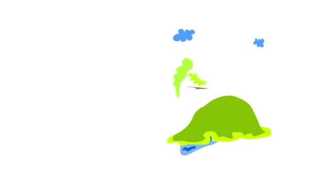 Girando e saltando elementos cria jovem mulher se divertindo sentado no topo de Green Hill em uma ilha com o oceano refletindo em nuvens fofas no dia ensolarado da temporada de verão
 - Filmagem, Vídeo
