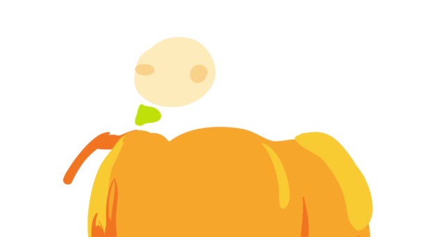 Primavera rebotando movimiento caótico de niña alegre jugando y sentado en una calabaza de Halloween naranja con una cara de miedo esculpida para celebrar las fiestas vestida con una peluca azul
 - Metraje, vídeo
