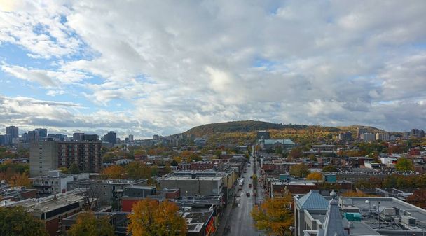 Wide view from the 10th floor of Mont Royal, the Plateau area, the Ville Marie area, and Down-Town. The north-east side of mount Royal. Perspective of Rachel street towards the mountain. - Photo, Image