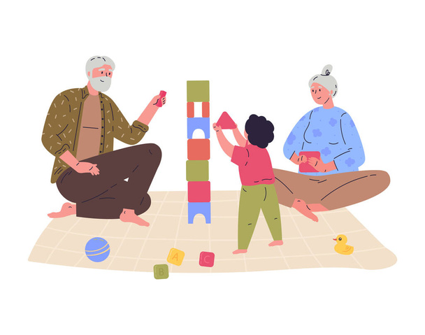 Grandparents play with their grandson - Vector, Image