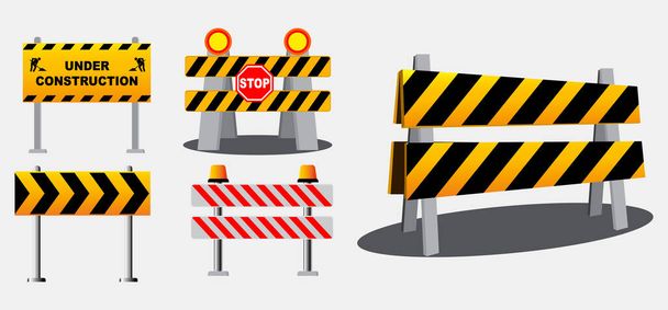 conjunto de barrera vial o en construcción de advertencia o bloqueo de barricada conceptos de carretera. eps 10 vector, fácil de modificar
 - Vector, Imagen
