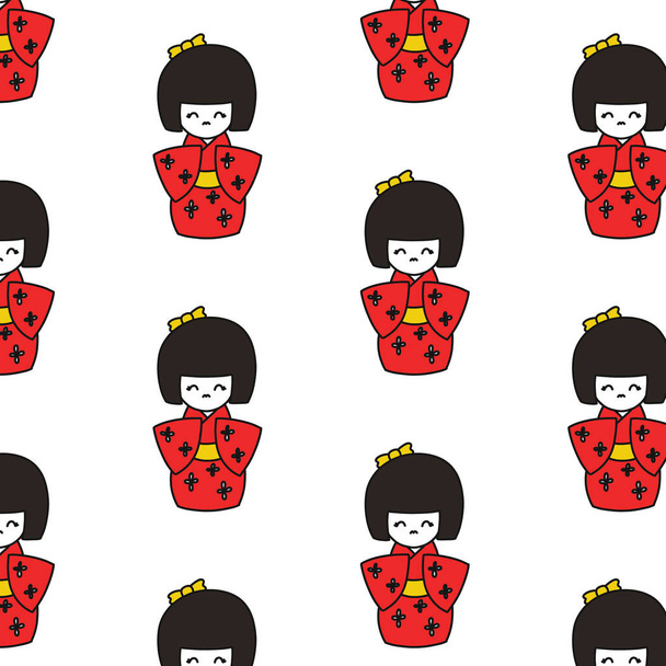 kokeshi poupée motif doodle sans couture, illustration vectorielle de couleur
 - Vecteur, image